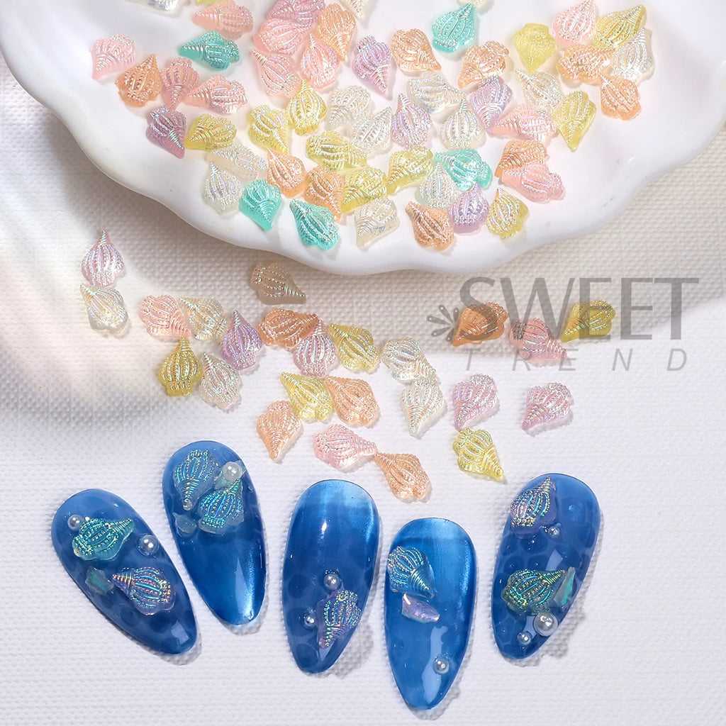 Iridescent Conch Resin Nail Charms Aurora Shell 20/50pcs Nail Art Charms PLUSH