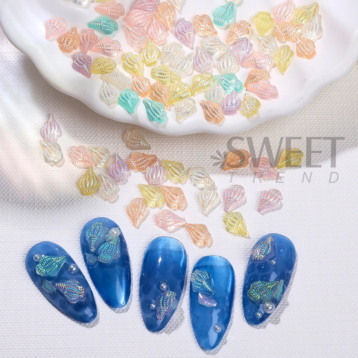 Iridescent Conch Resin Nail Charms Aurora Shell 20/50pcs Nail Art Charms PLUSH