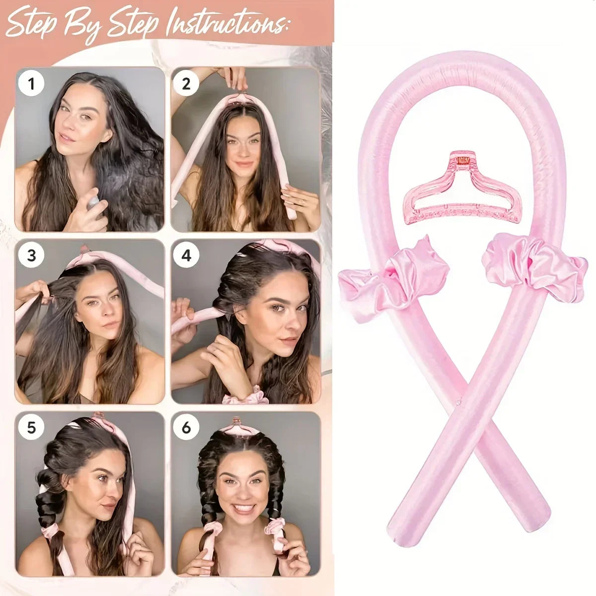6-Piece Heatless Curls Set – Overnight Satin Hair Curler Kit Heatless Hair Curler PLUSH