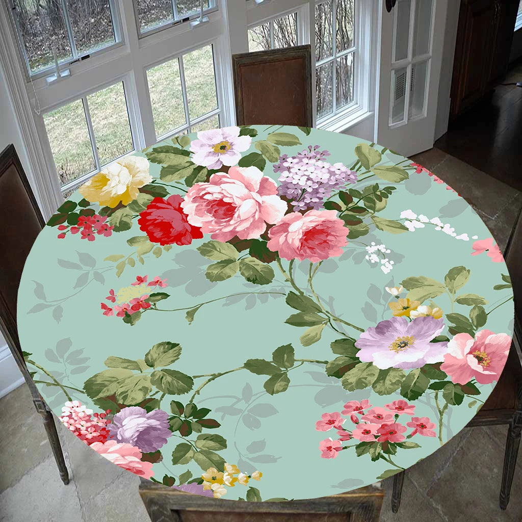 Waterproof Round Elastic Tablecloth – Non-Slip Classic Pattern Round Elastic Tablecloth PLUSH F150cm60Inch