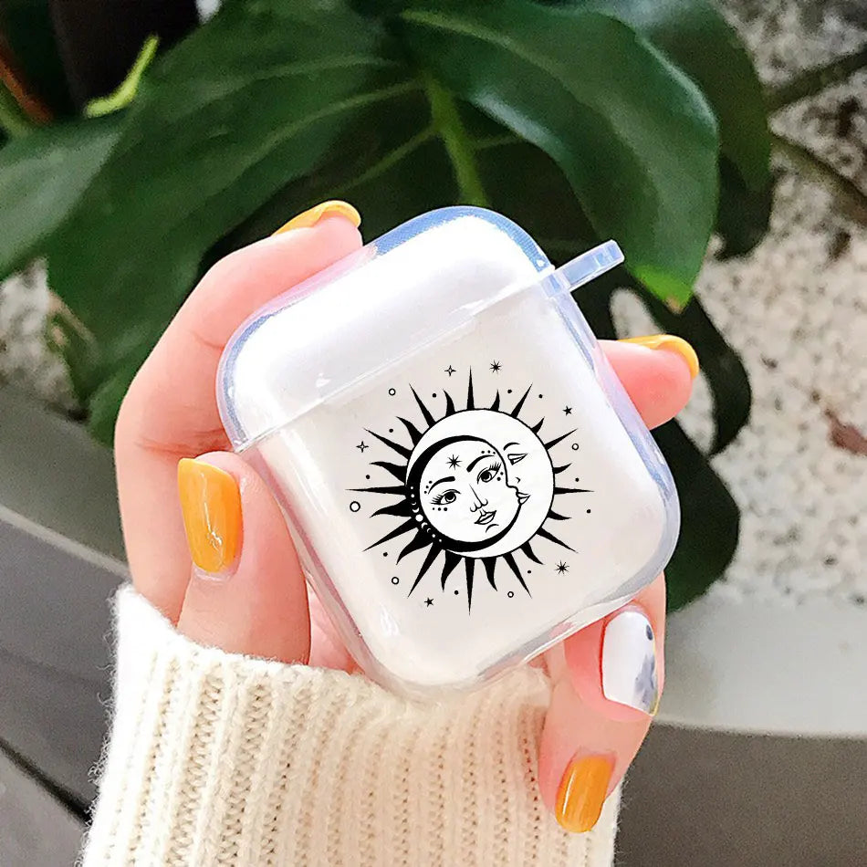 Sun Moon Clear AirPods Case – Fits AirPods Pro 1 2 3 4 Earphone Case Cover PLUSH Style 8 For Airpods 3rd