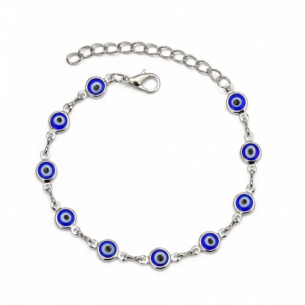 Turkish Evil Eye Charm Bracelet – Lucky Bead Friendship Bracelet Charm Bracelet PLUSH silver-blue