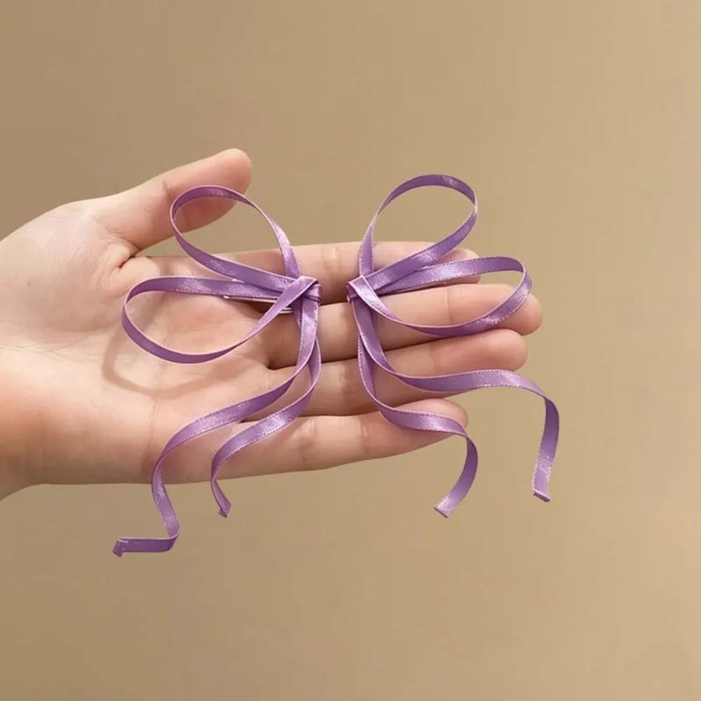 3D Satin Ribbon Bow Hair Clips – Silky Bow Barrettes 1 Pair Bow Hair Barrettes PLUSH Purple