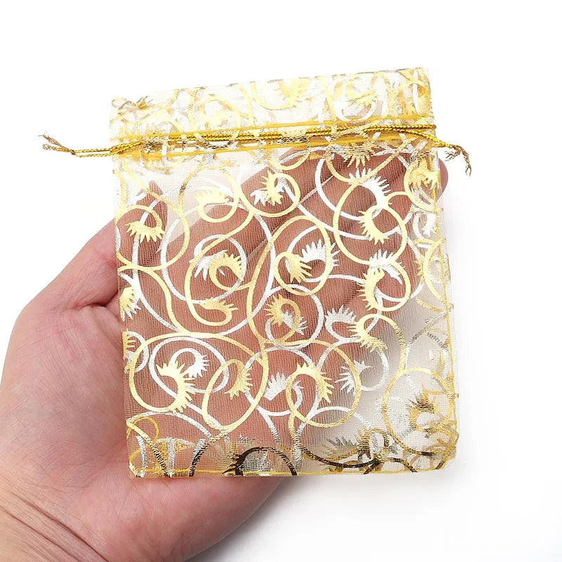 10pcs Gold Eyelash Organza Drawstring Bags – Gift & Jewelry Pouches Gift Pouches PLUSH