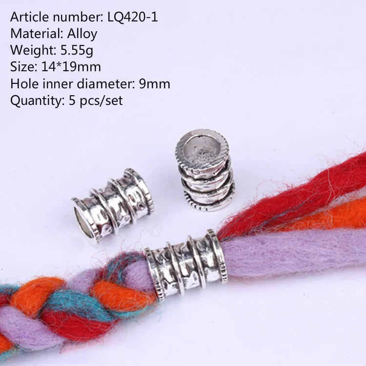 5pcs Silver Viking Dreadlock Hair Beads – Braid Cuffs & Clips