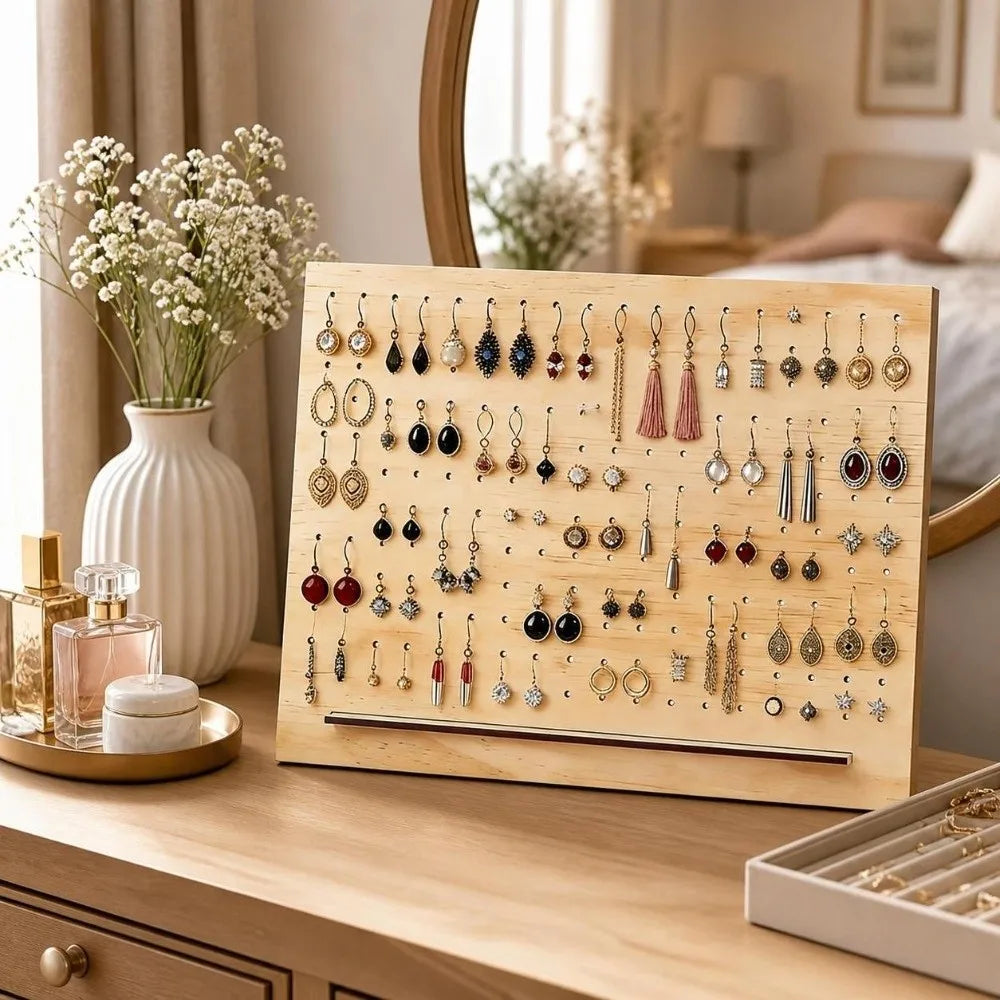 Wood Earring Holder Organizer – Large Capacity Display Stand Earring Display Stand PLUSH