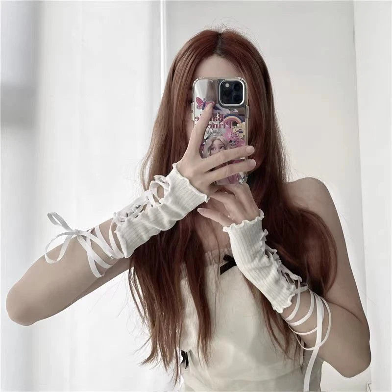 Lolita Lace Fingerless Arm Sleeves – Elastic Mesh Punk Gloves Lace Arm Sleeves PLUSH
