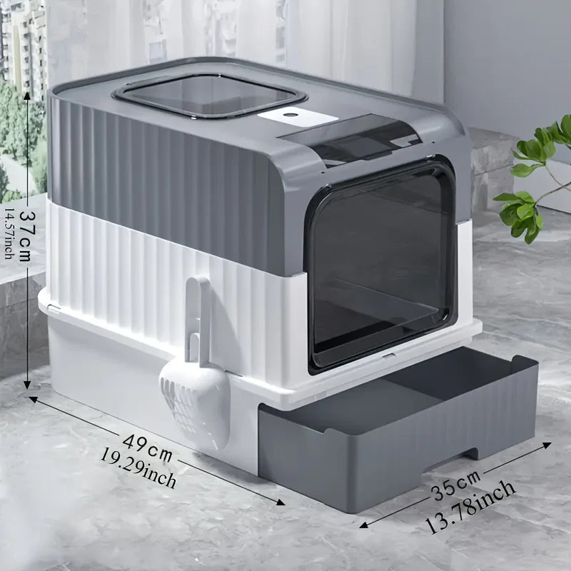 Dual Aisle Cat Litter Box with Drawer & Scoop – Odor Control Cat Litter Box PLUSH gray