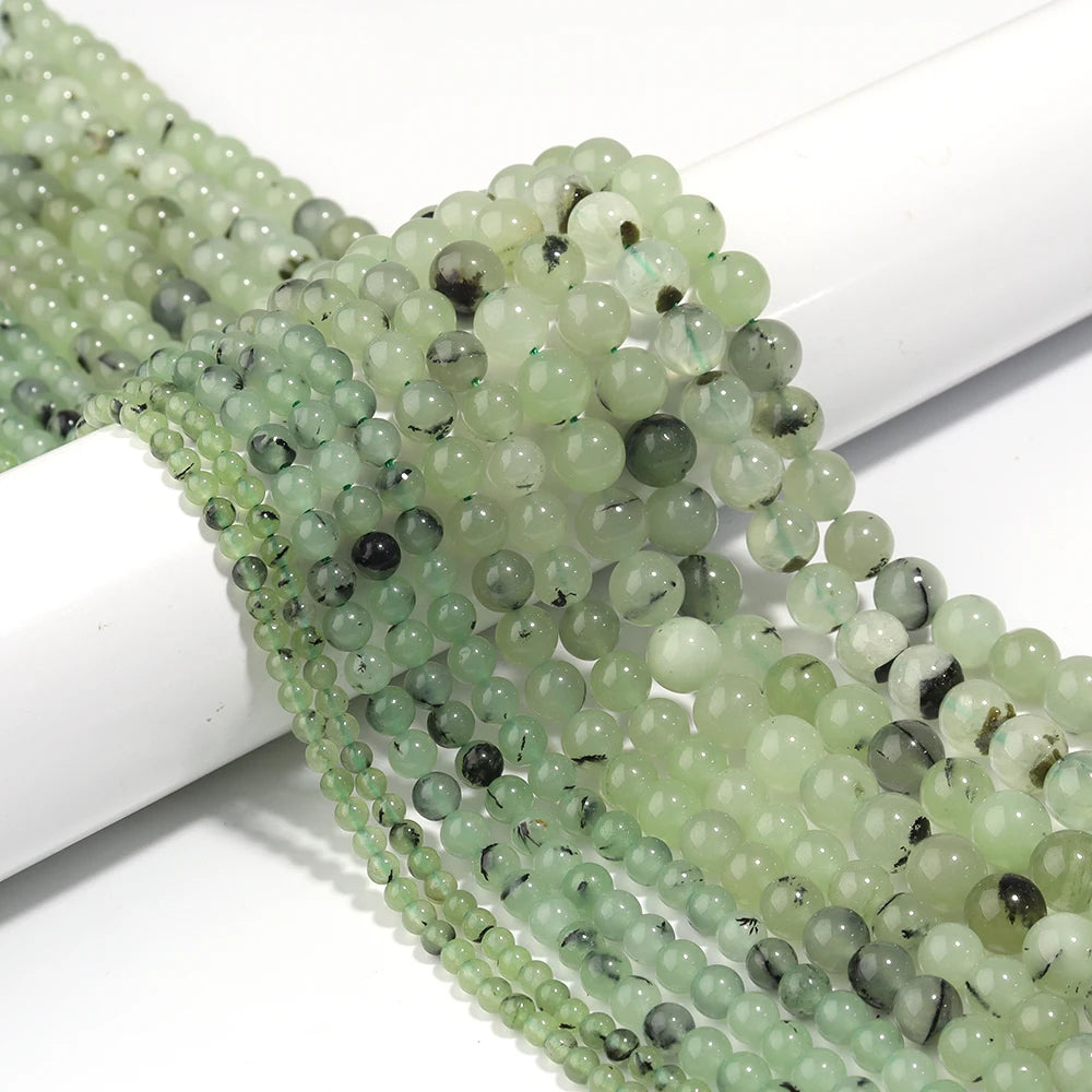 Green Prehnite Stone Beads 4–10mm Round Smooth Natural Loose Beads Natural Stone Beads PLUSH