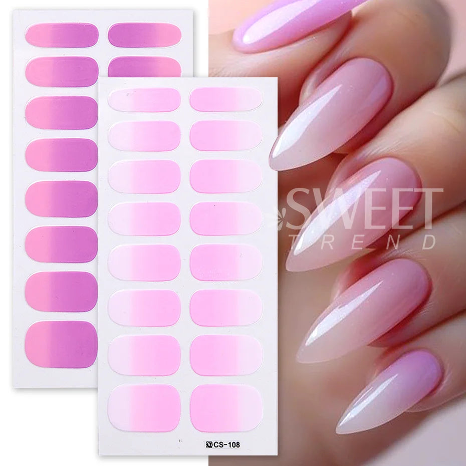 6pcs Ombre Gel Nail Stickers Pink Blue Gradient Full Cover Set Nail Art Stickers PLUSH