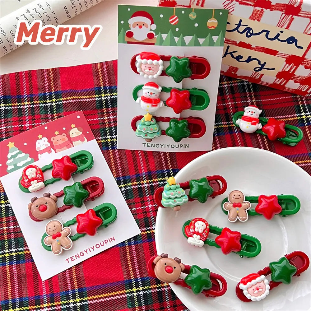 3-Pack Christmas Cartoon Hair Clips for Toddler Girls Kids Hair Clips PLUSH