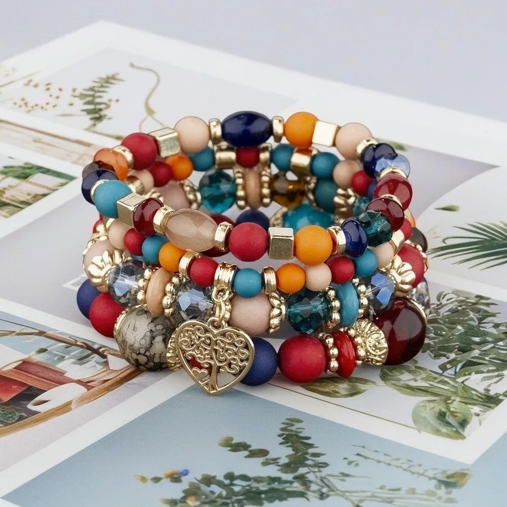 Bohemian Crystal Beads Charm Bracelet Set – Multi-Layer Women Charm Bracelet Set PLUSH