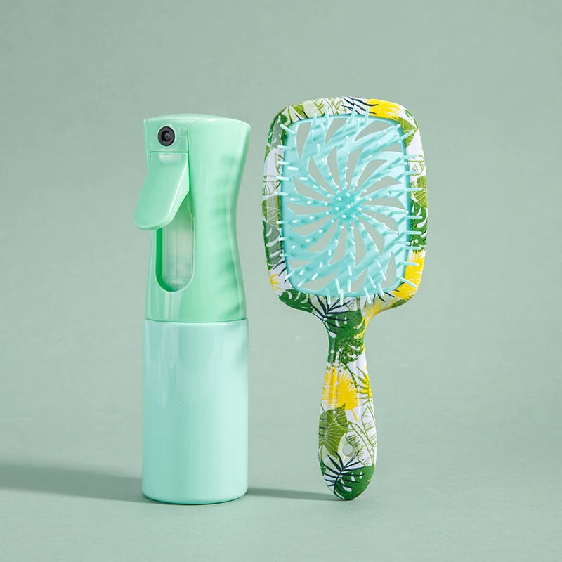 2-Piece Hair Styling Set: Fine Mist Spray Bottle & Detangling Brush Hair Styling Set PLUSH