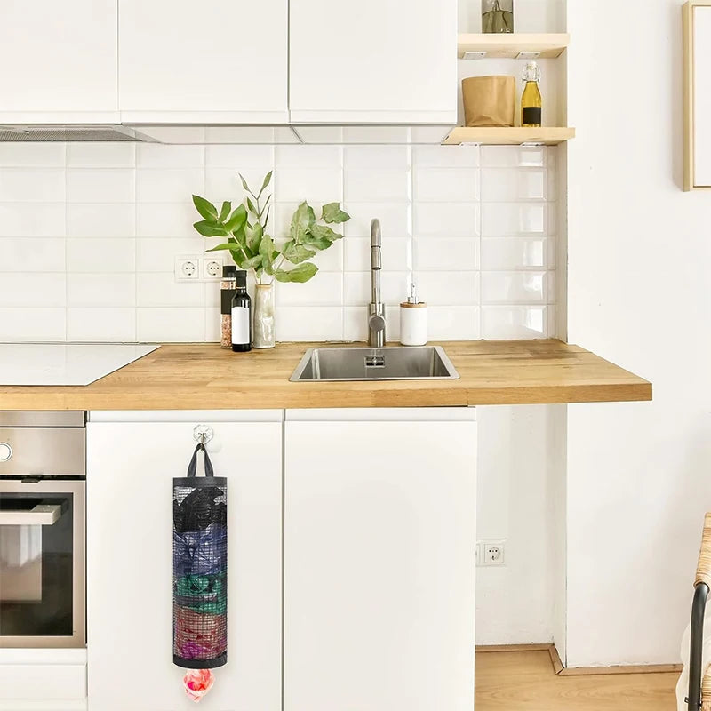 Wall Mounted Mesh Grocery Bag Dispenser – Kitchen Organizer Bag Storage Organizer PLUSH