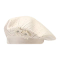 Women's French Beret Hat – Rhinestone Flower Cotton Cap Women's Beret Hat PLUSH Beige