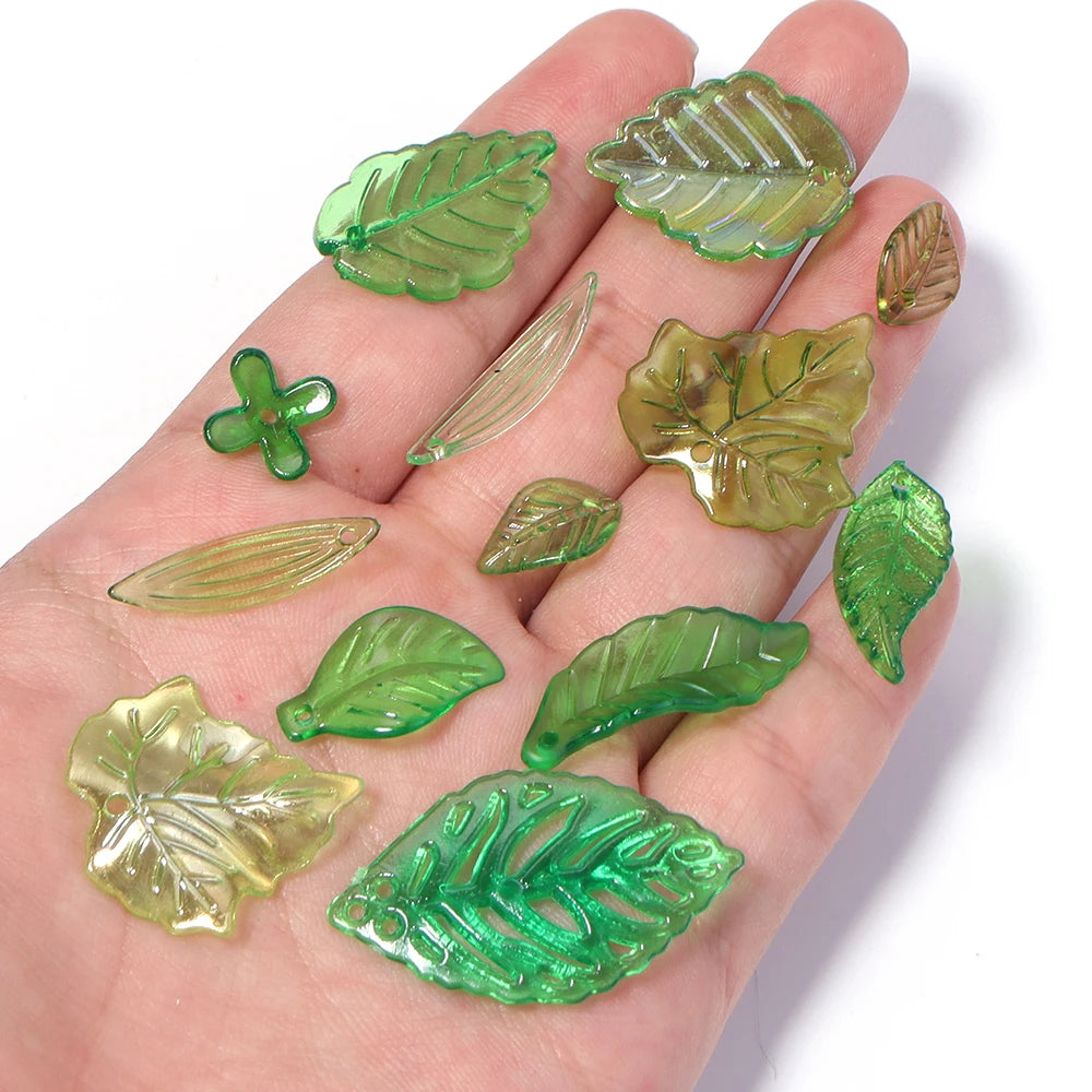 Green Leaf Acrylic Spacer Beads 50-200pcs | DIY Jewelry Making Acrylic Spacer Beads PLUSH