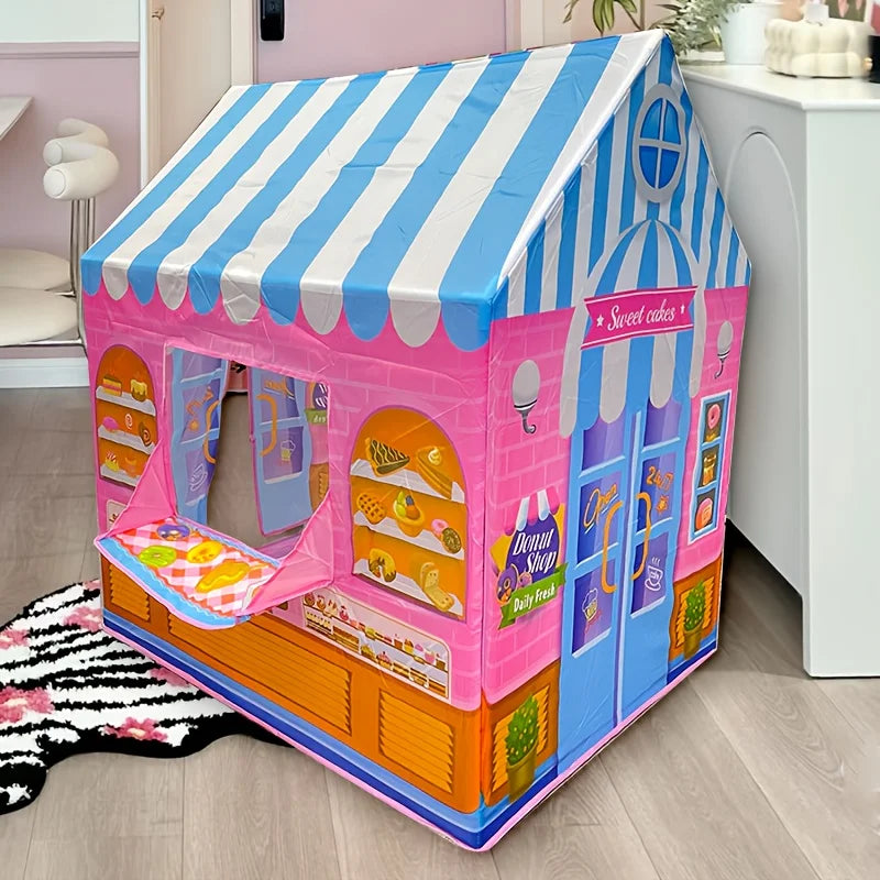 Kids Sweet Shop Play Tent – Pink Blue Striped Dessert Playhouse Kids Play Tent PLUSH