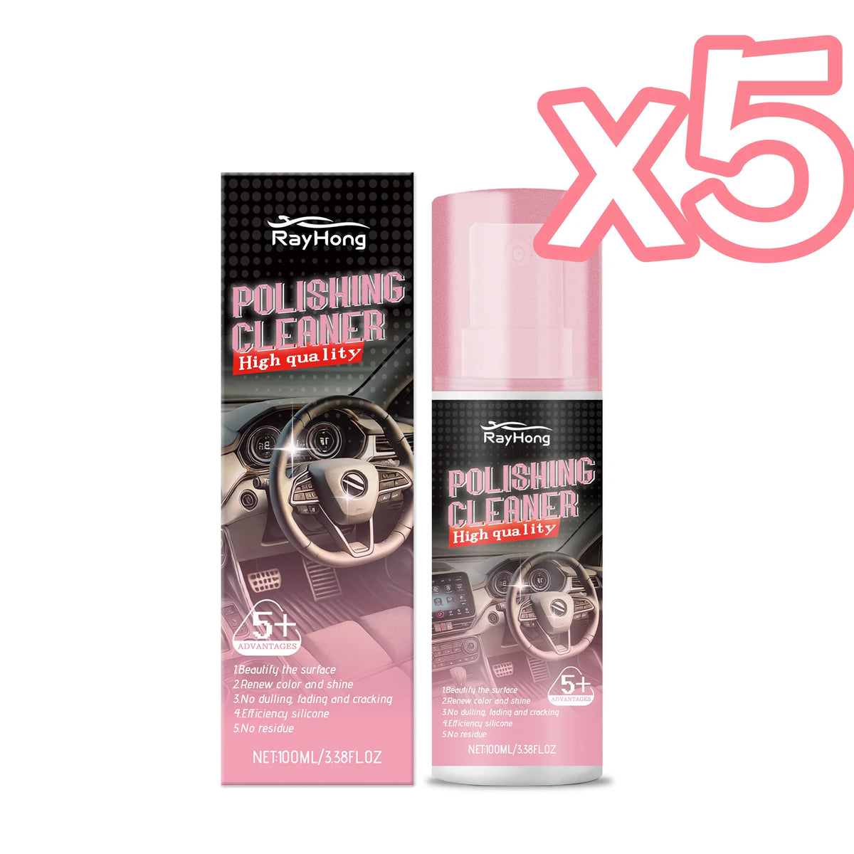 RayHong Car Interior Cleaner & Protectant Spray 100ml Car Interior Cleaner PLUSH 100ml in Boxed x5