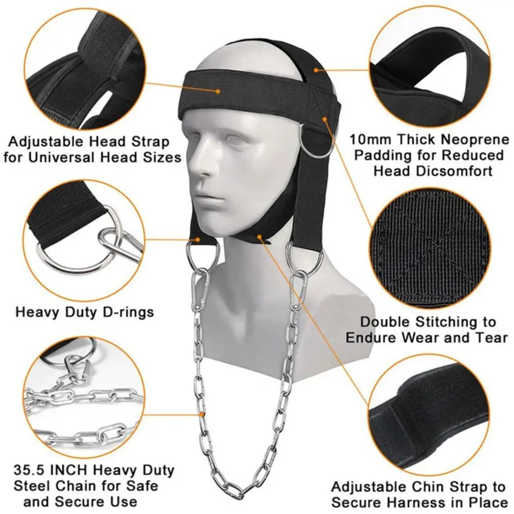 Adjustable Head Neck Harness with Chain | Strength Training Neck Training Harness PLUSH