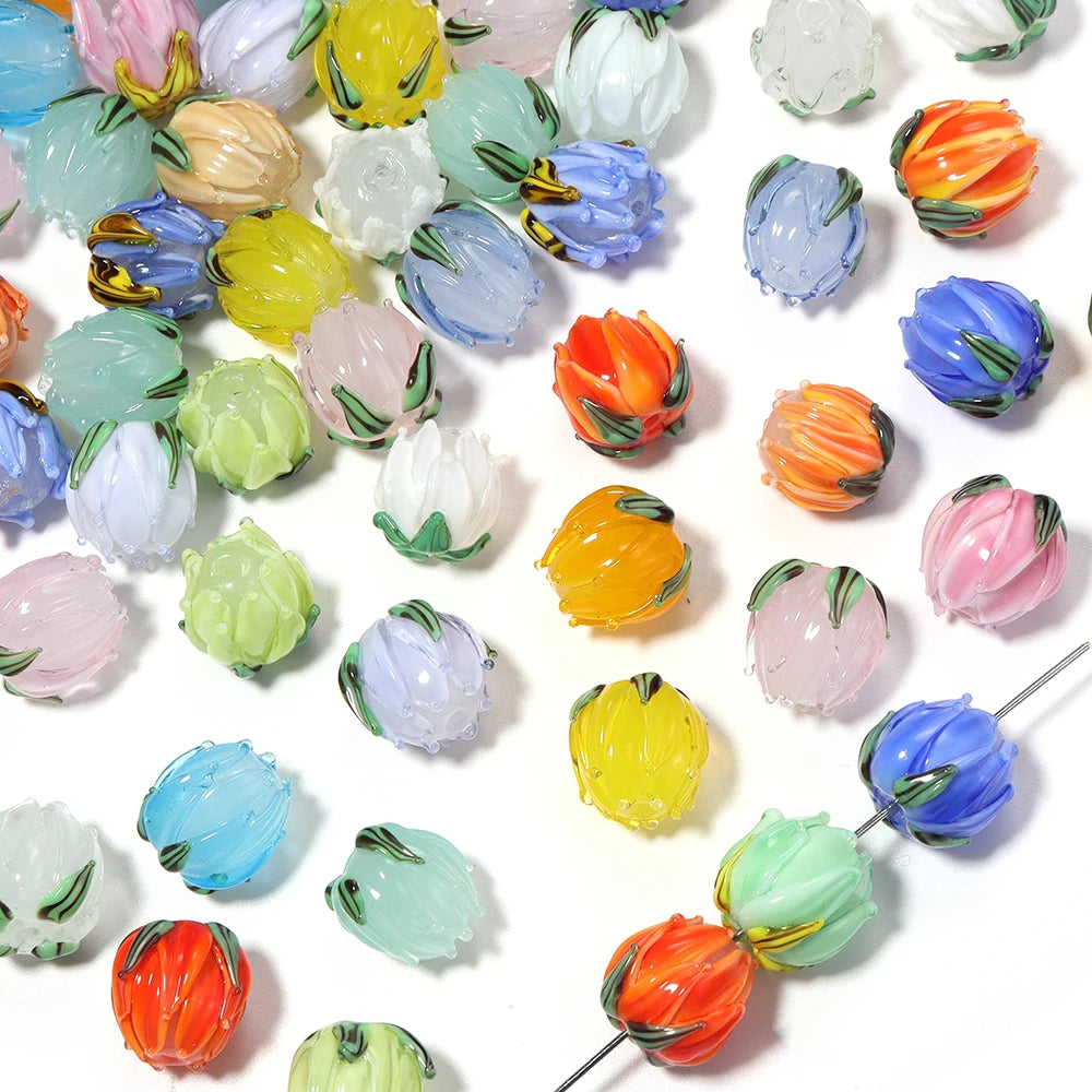 Tulip Lampwork Glass Spacer Beads – Multicolor DIY Jewelry Lampwork Glass Beads PLUSH