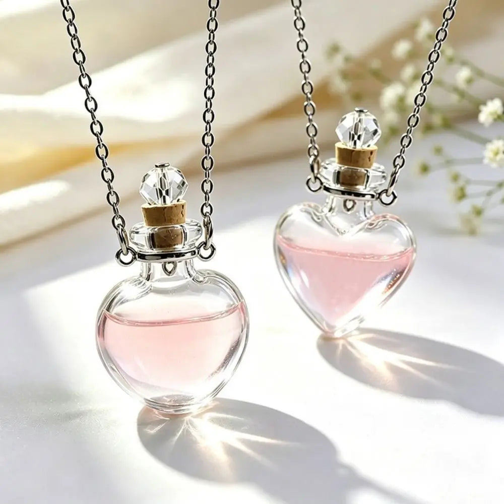 Openable Glaze Vial Pendant Necklace – Heart & Water Drop Vial Pendant Necklace PLUSH