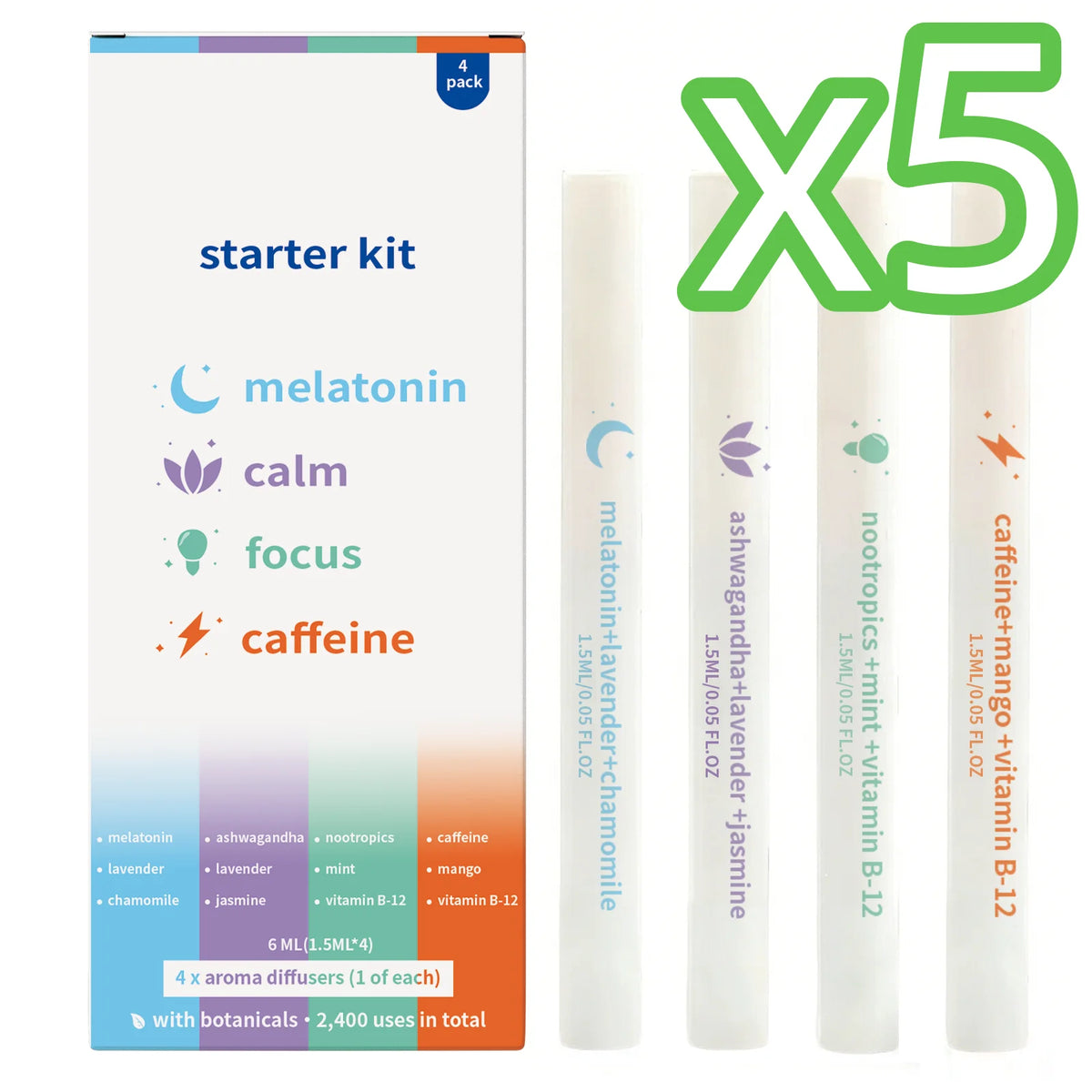 Natural Herbal Diffuser Pen Aromatherapy Inhaler Stick 4-Pack Aromatherapy Inhaler Stick PLUSH 1set Boxed x 5PCS