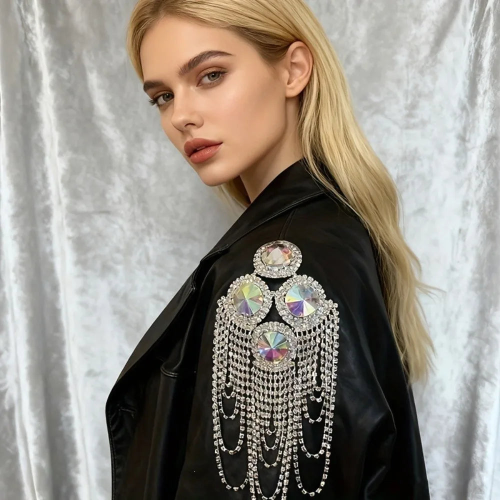 Vintage Peacock Tassel Epaulette Rhinestone Shoulder Brooch Shoulder Epaulette Brooch PLUSH