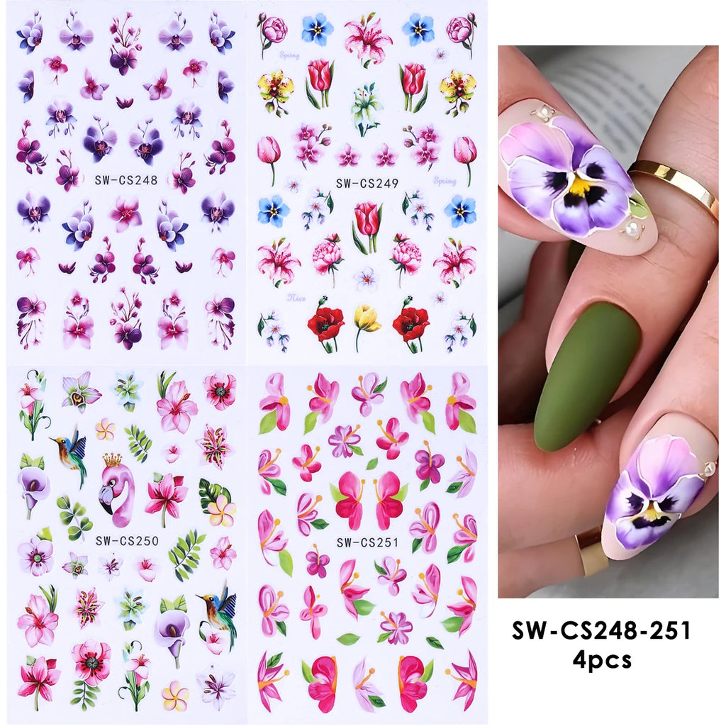 4pcs Marine Life Nail Stickers Gold Silver Glitter Starfish Nail Art Stickers PLUSH SW-CS248-251 4pcs