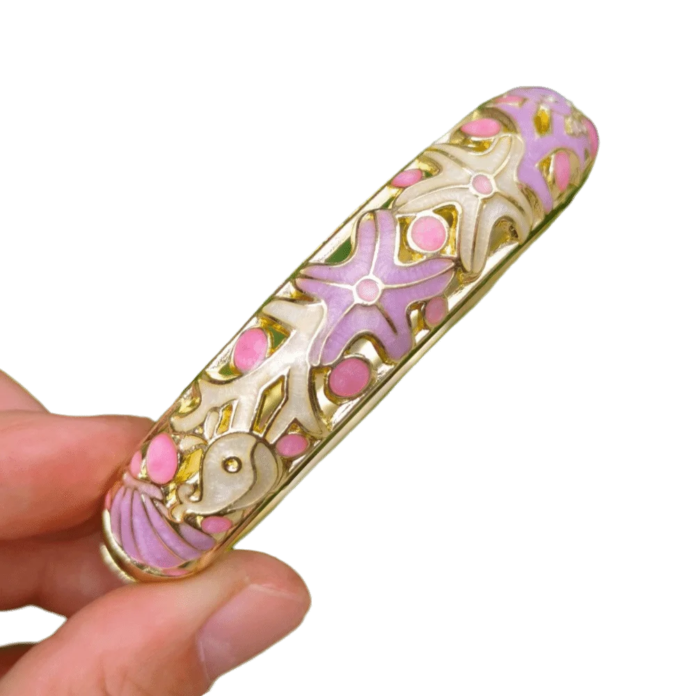 Starfish Cloisonné Enamel Bangle | Vintage Bohemian Women's Bracelet Enamel Bangle Bracelet PLUSH 2