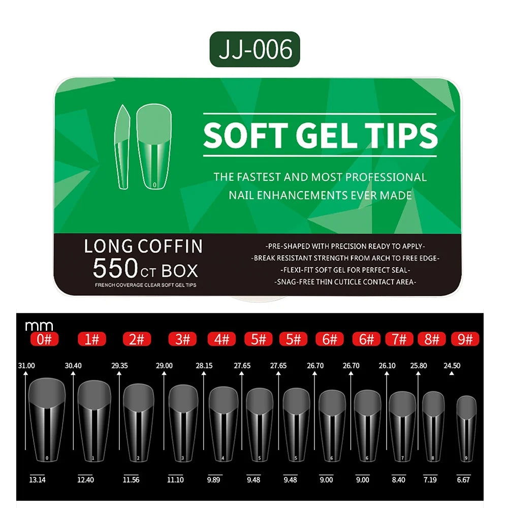 550pcs Frosted Nail Tips – Almond Coffin Press On False Nails Press On Nail Tips PLUSH JJ-006 Box