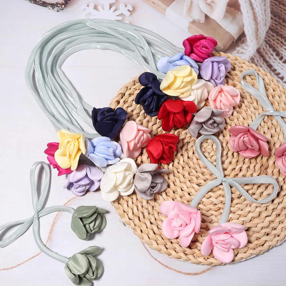 5pcs Satin Ribbon Rose Flower Strings – DIY Hair & Craft Decor Ribbon Flower Trim PLUSH