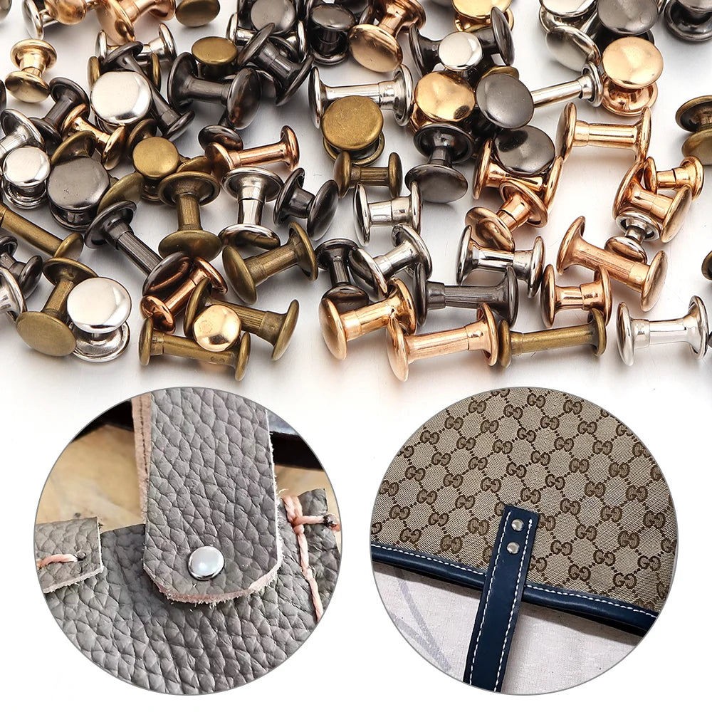 50 Sets Metal Double Cap Rivets for Leather, Bags & DIY Craft Craft Rivets PLUSH