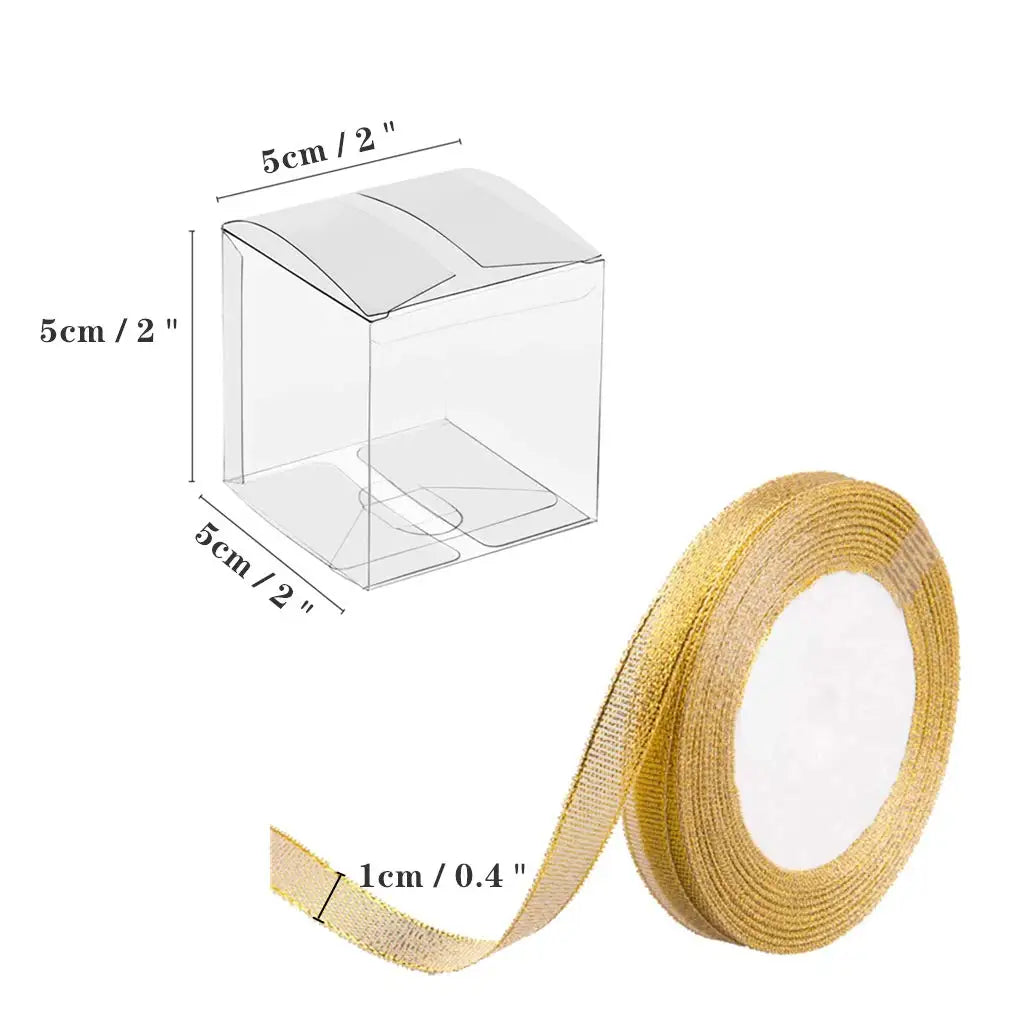 50pcs 2x2x2 Clear Gift Boxes with Gold Ribbon | Party Favors Clear Favor Boxes PLUSH