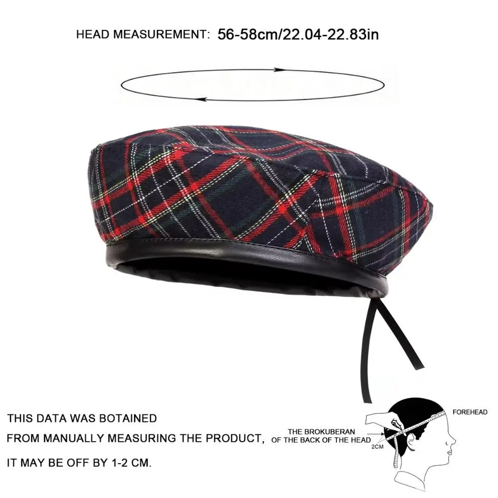 Tartan Plaid Beret Y2K Drawstring Newsboy Cap – Retro Green Hat Beret Newsboy Cap PLUSH