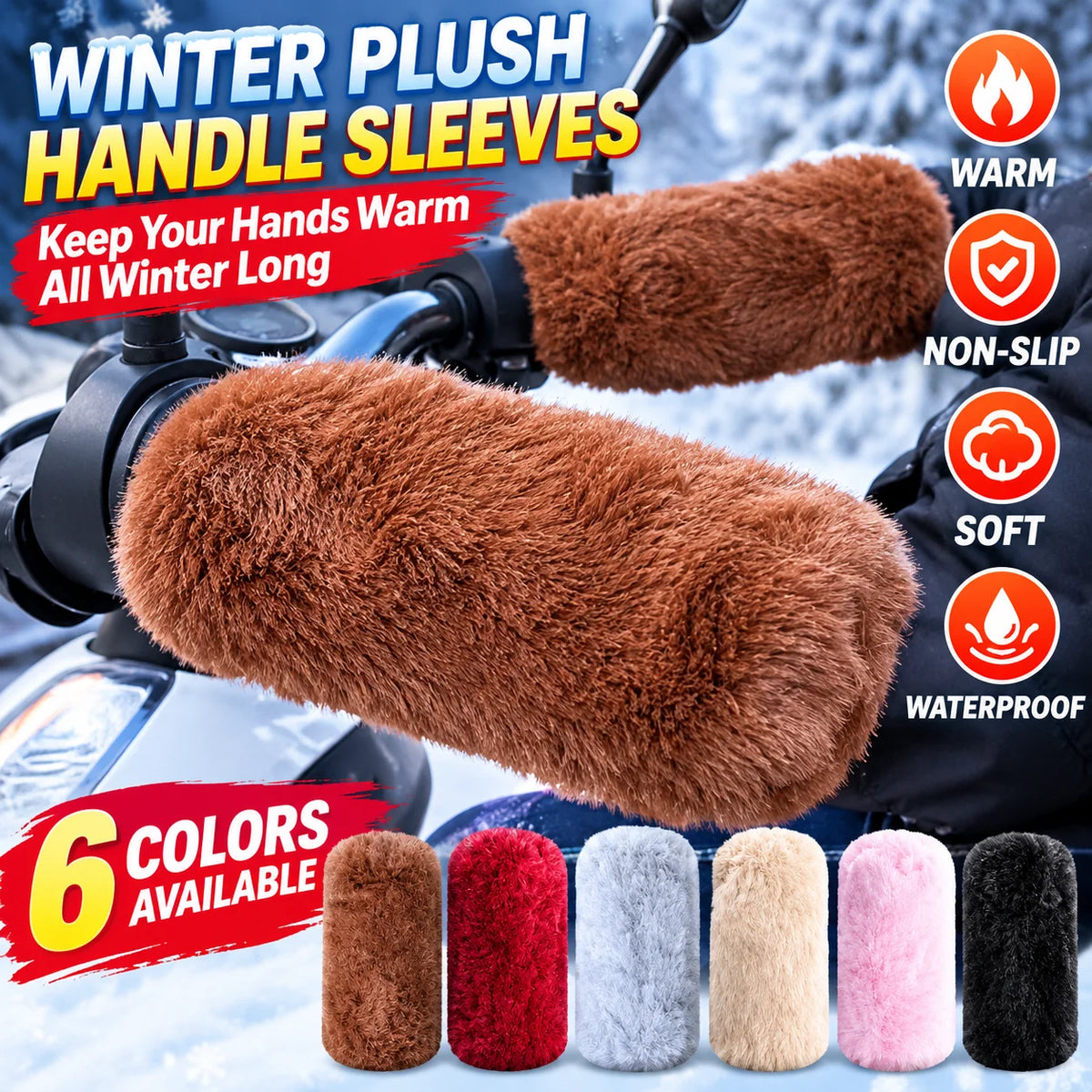 Winter Plush Motorcycle Handle Covers – Warm Non-Slip Grip Handlebar Hand Guards PLUSH