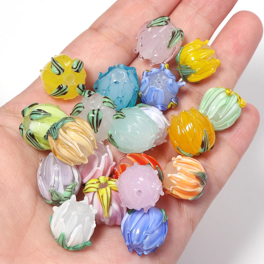 Tulip Lampwork Glass Spacer Beads – Multicolor DIY Jewelry Lampwork Glass Beads PLUSH
