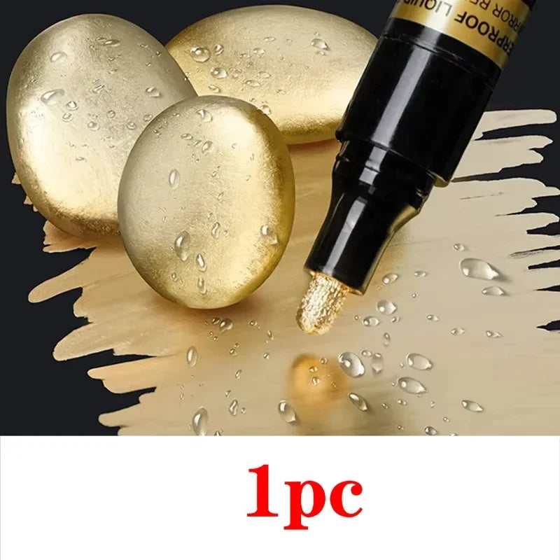 Chrome Mirror Marker Pen 2mm – Gold & Silver Reflective Paint Metallic Paint Marker PLUSH 1pc golden