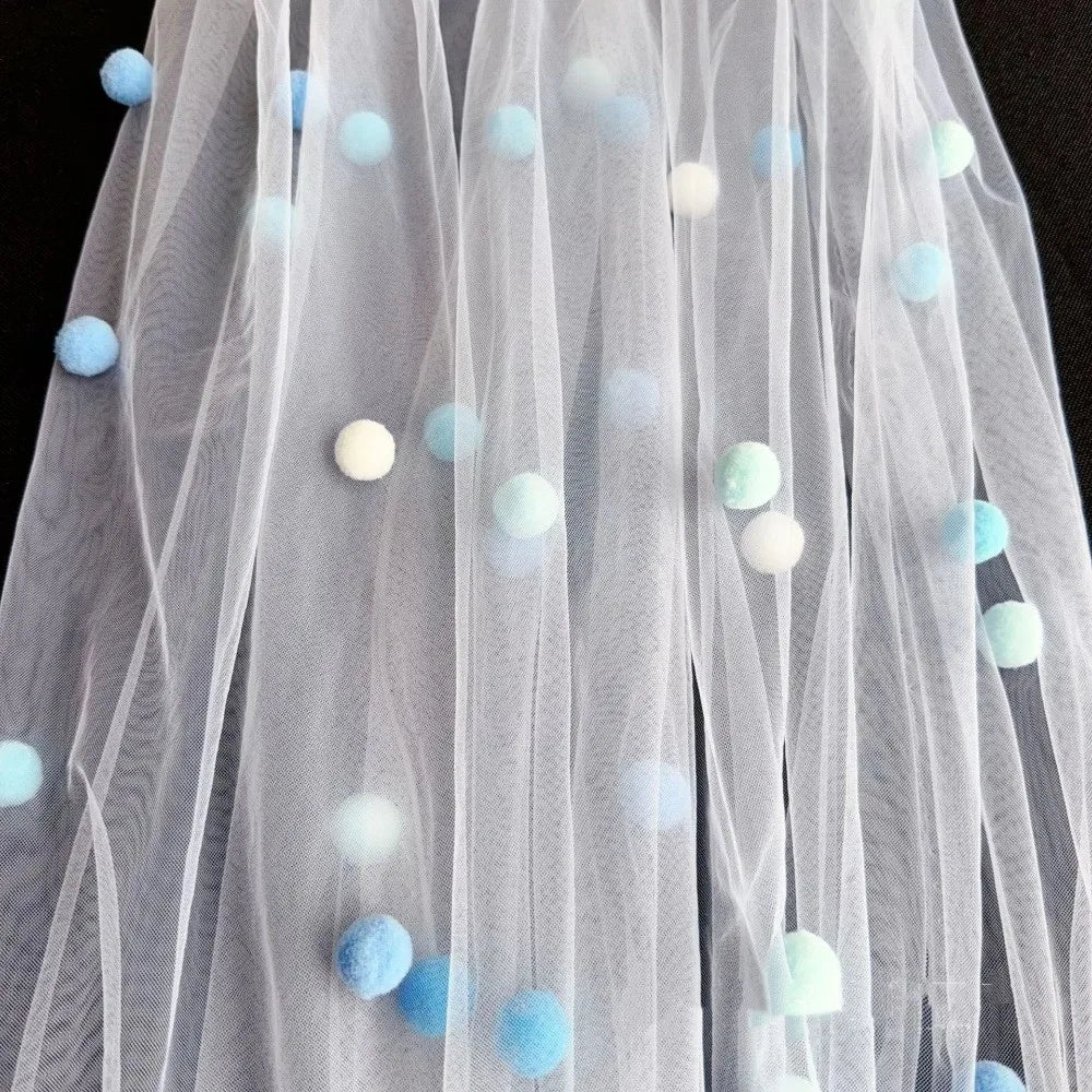 3D Pom-Pom Tulle Table Runner – Handmade Party Tablecloth Decorative Table Runner PLUSH