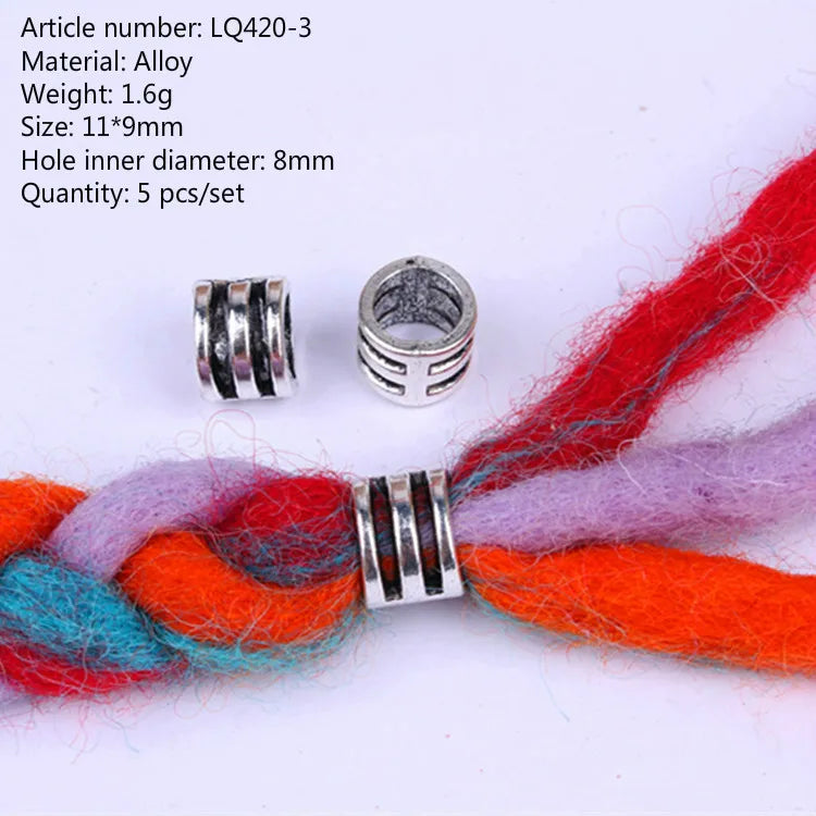 5pcs Silver Viking Dreadlock Hair Beads – Braid Cuffs & Clips