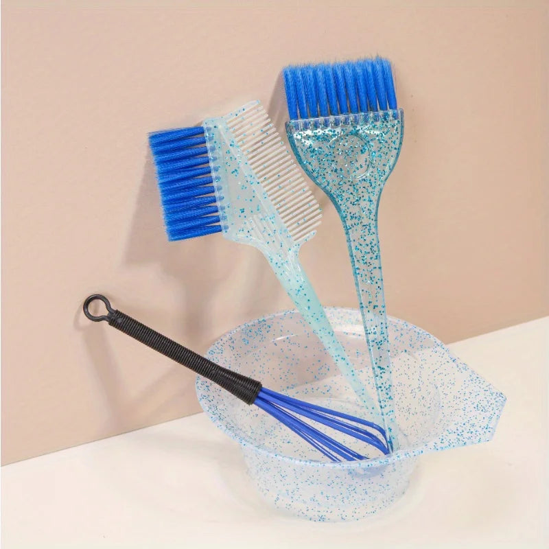 4-Piece Hair Dye Brush & Comb Highlighting Set | Salon Kit Hair Dye Brush Set PLUSH 4pcs-blue