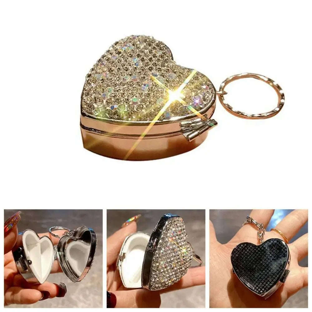 Rhinestone Heart Pill Box – Mini Travel Pill Organizer Travel Pill Organizer PLUSH