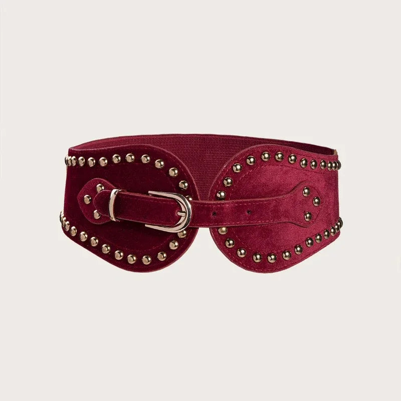 Women's Faux Leather Rivet Wide Elastic Waist Belt | Western Wide Waist Belt PLUSH