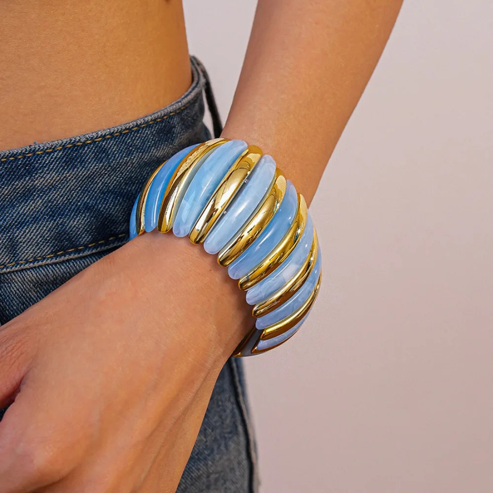 Bohemian Geometric Wide Chunky Acrylic Bangle for Women Chunky Bangle Bracelet PLUSH Blue