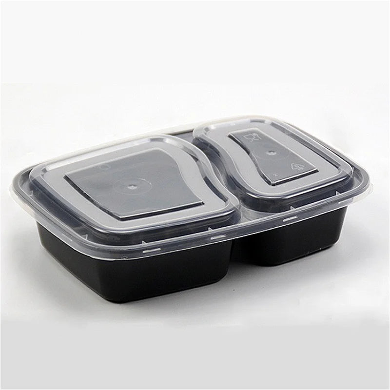 Black Two-Compartment Lunch Boxes – 5 or 10 Pack Food Lunch Box PLUSH 10PCS