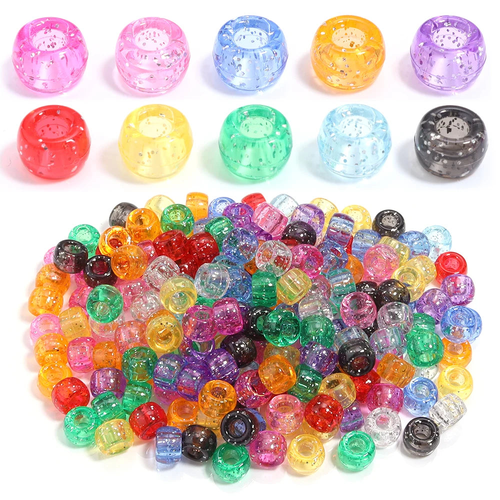 200pcs Glitter Big Hole Acrylic Pony Beads – DIY Jewelry Making Acrylic Pony Beads PLUSH