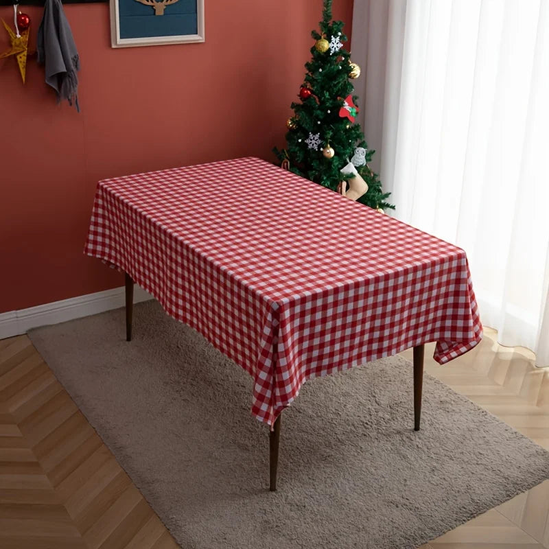 Christmas Red & White Plaid Tablecloth – Polyester Blend Holiday Tablecloth PLUSH
