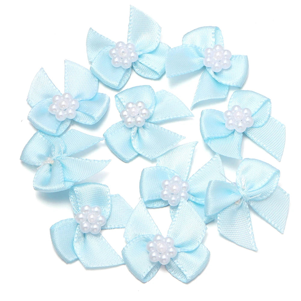 20pcs Pearl Satin Ribbon Bows – DIY Hair & Gift Decor Ribbon Bows PLUSH blue