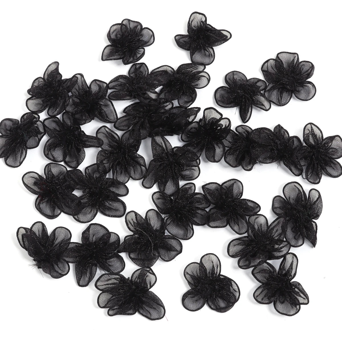 20pcs 3cm Organza Fabric Flower Appliques – DIY Hair & Craft Fabric Flower Appliques PLUSH Black