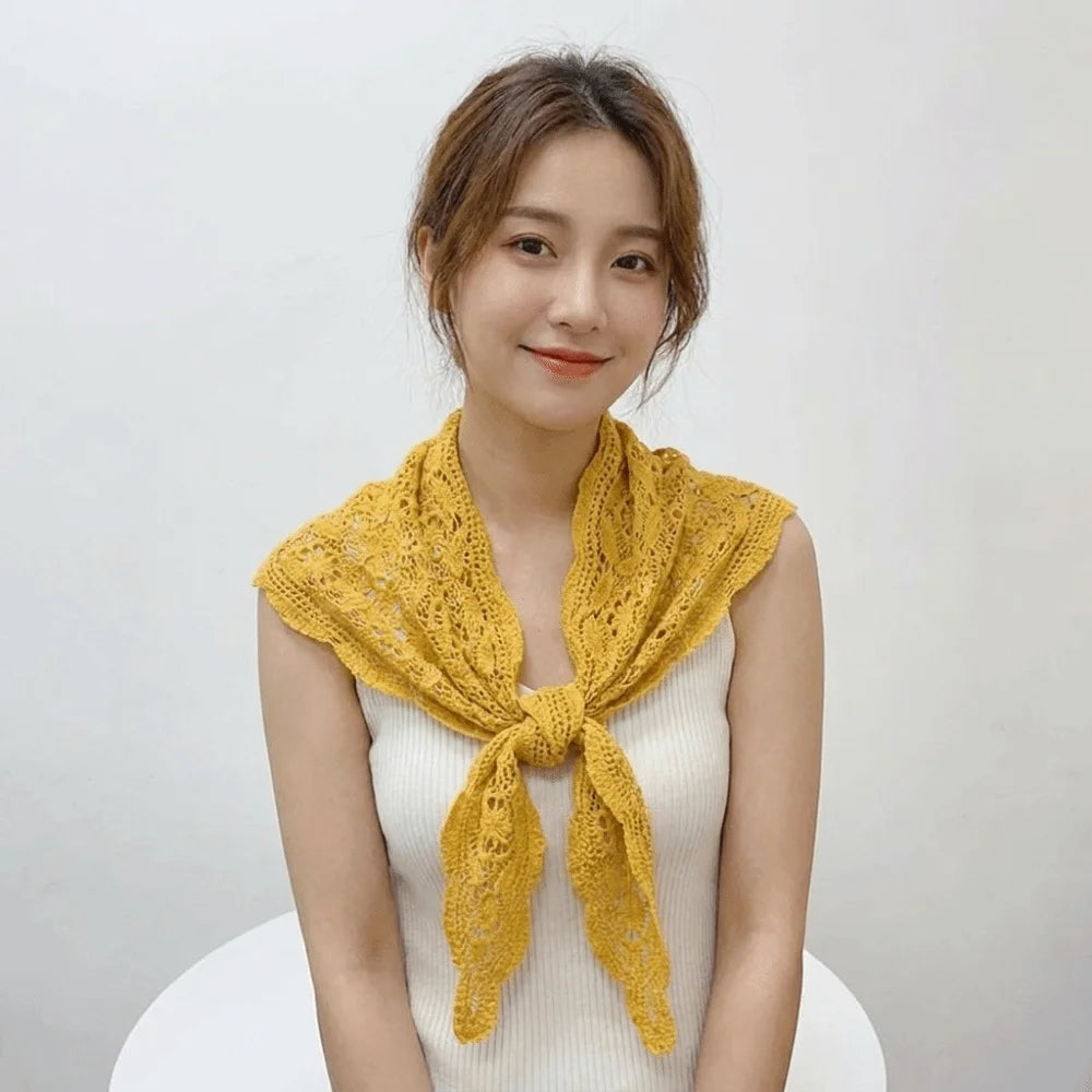 Women's Knit Crochet Lace Shawl Scarf – Hollow Floral Cape Knit Crochet Shawl PLUSH