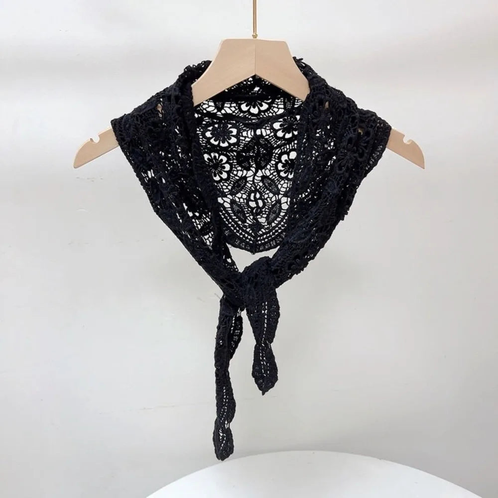 Women's Knit Crochet Lace Shawl Scarf – Hollow Floral Cape Knit Crochet Shawl PLUSH Black